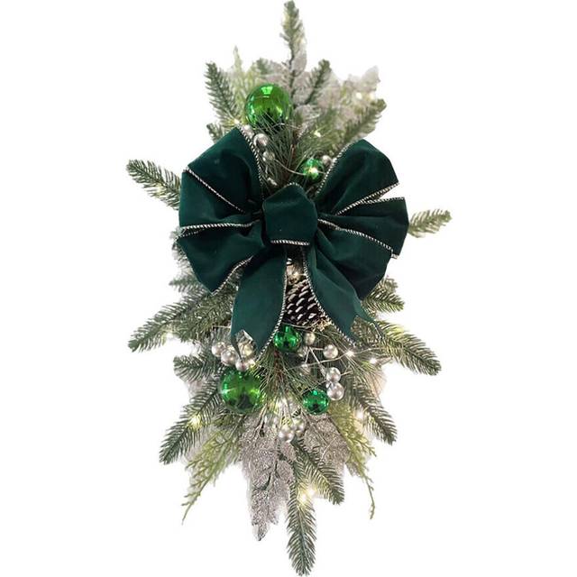 (  Green-With light) Christmas Teardrop Swag Door Wreath Garland for Holiday Outdoor Indoor Decor