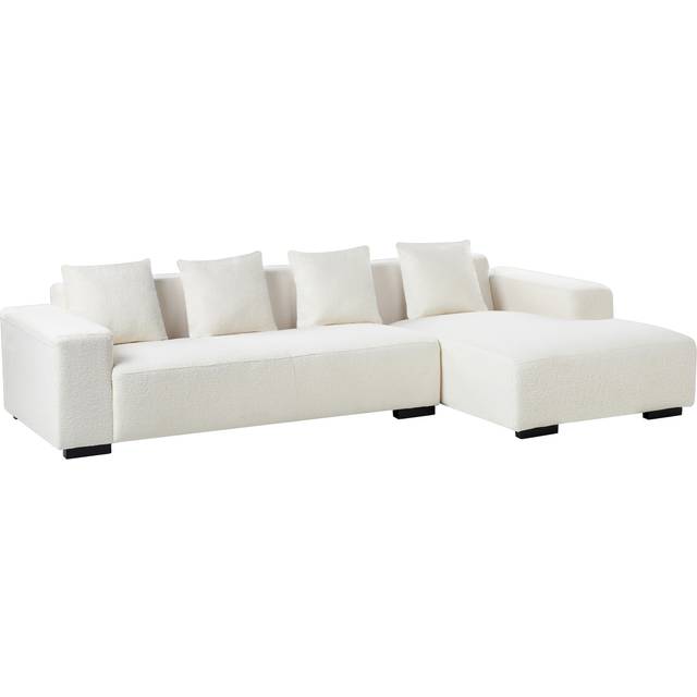 Modern Boucle Corner Sofa Left Hand L-Shaped 4 Seater Throw Pillows White Lungo