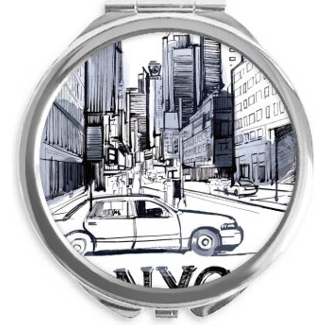 NYC Love New York City America Landscape Hand Compact Mirror Round Portable Pocket Glass