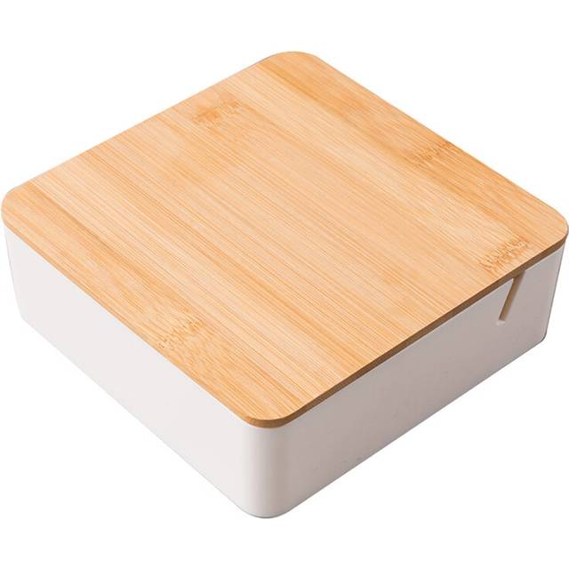 (square) Cosmetic Storage Box with Wooden Lid Mirror Organizer Makeup Case for