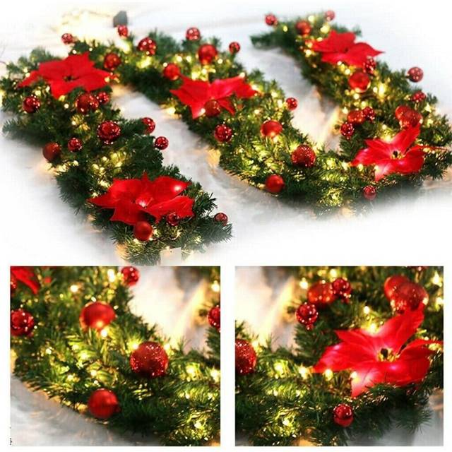 9FT Christmas Garland LED Lights Up Xmas Wreath Fireplace Door Celebrations Occasions Decor New