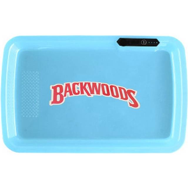 (Backwoods-Blue) LED Tobacco Rolling Tray with Lapping Plate 1050mAh Manual Control 7 Light