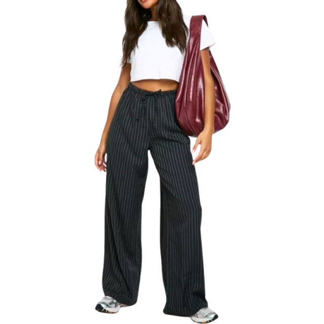 Womens Stripe Wide Leg Trousers - Black - 16