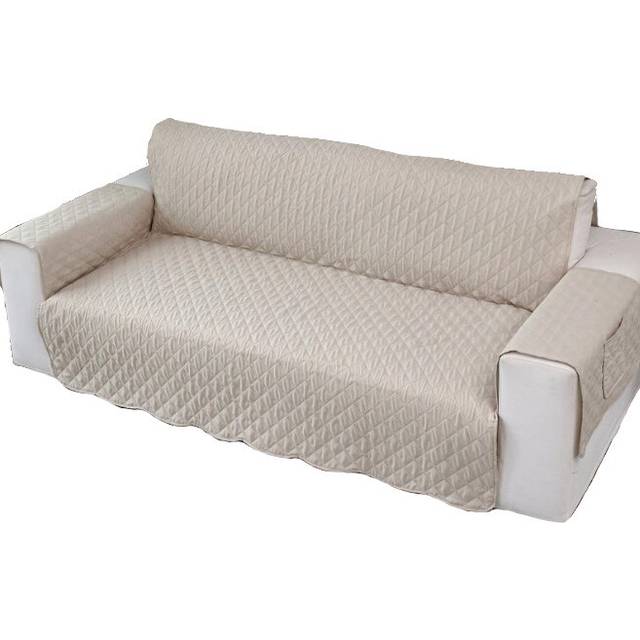 (Cream) 3 Seater High Stretch Sofa Cover Couch Lounge Protector Slipcovers With Two Side Pockets