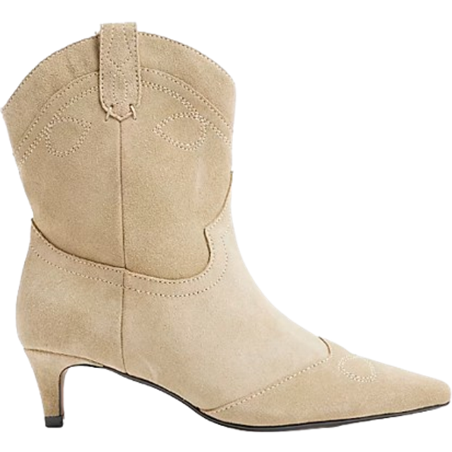River Island Womens Beige Suede Kitten Heeled Western Boots - 2