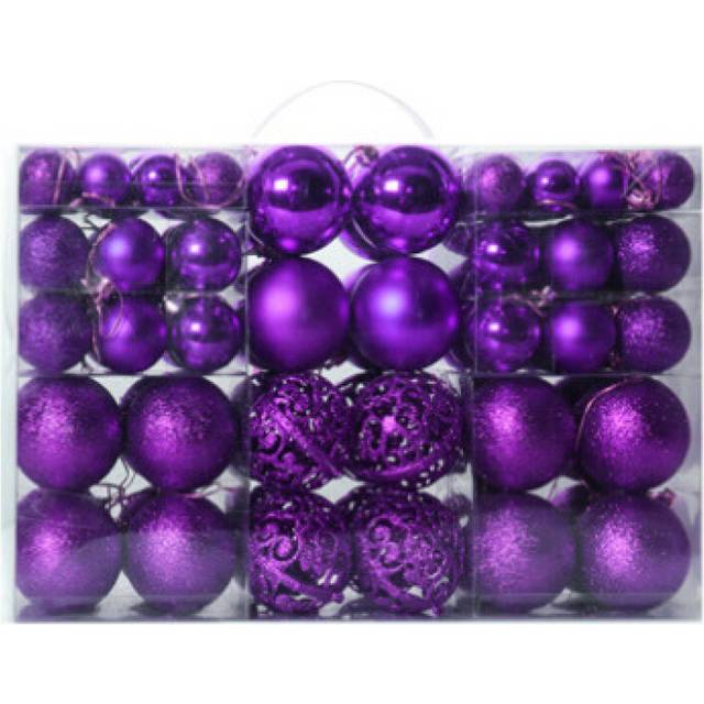 (Purple) Christmas Baubles Xmas Tree Hanging Balls Ornamentsl Pendant Festival Set of 100