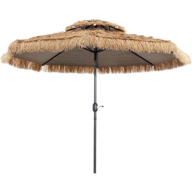 3M Hula Thatched Patio Tiki Umbrella Hawaiian Umbrella w/Manual Crank