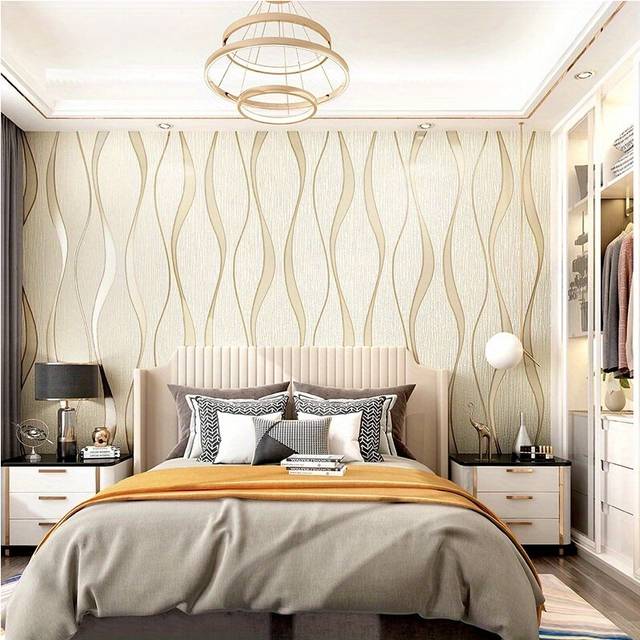 (Beige Yellow, 53cm*500cm) 1 roll Waterproof 3D Striped Non-Woven Wallpaper