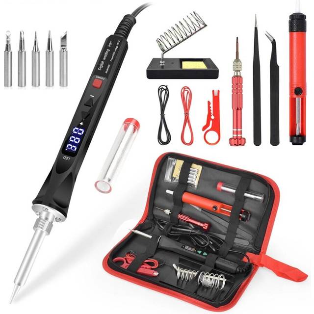 (880R-10PC, EU Plug) 110V/220V 80W LED Digital Electric Soldering Iron with 5PC Welding Tips Soldering Tool Temperature Regulating Welding Iron