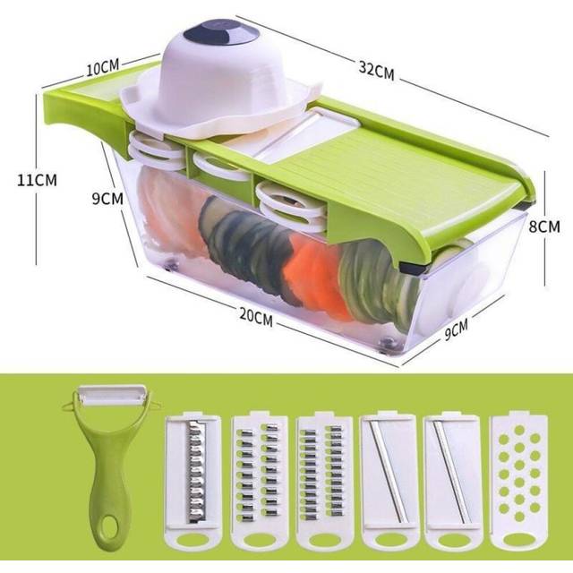 (Green) Myvit Vegetable Cutter with Steel Blade Slicer Potato Peeler Carrot Cheese Grater Vegetable Slicer Kitchen Accessories