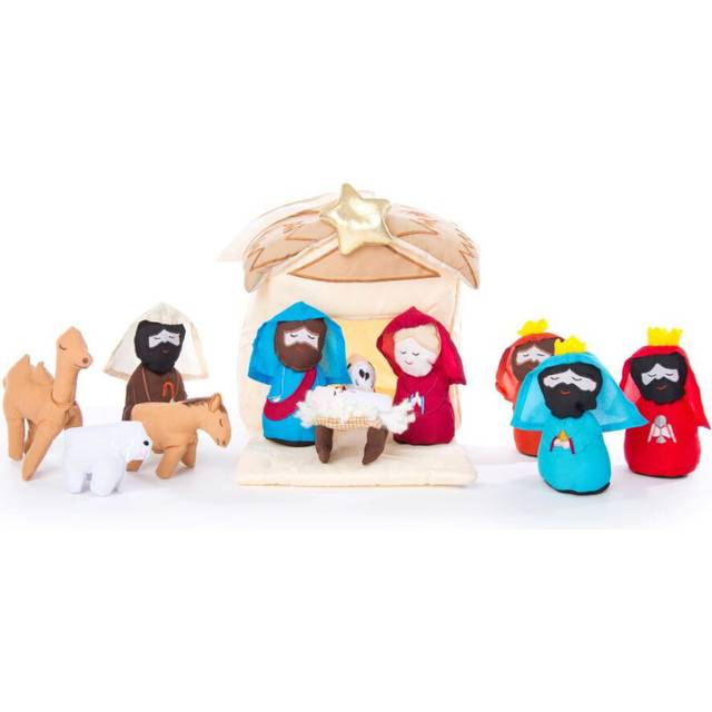 Fabric Christmas Nativity Set | Traditional Nativity Crib Scene with Baby Jesus, Mary & Joseph | Christmas Stable Nativity Set with Figures