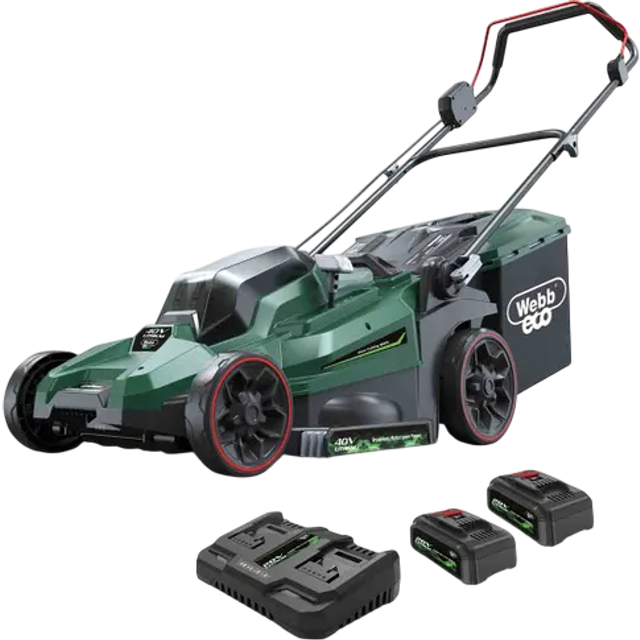 Webb 40V 43Cm (14") Cordless Rotary Lawnmower (2 X 4Ah Battery & Charger), Green