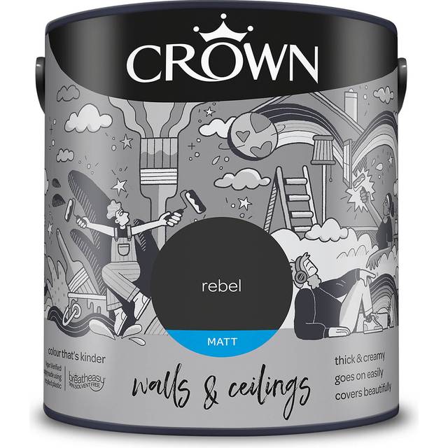 Crown Walls & Ceilings Rebel Matt Emulsion Paint 2.5L - Black
