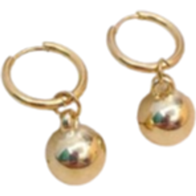SHEIN 1 Pair 18K Gold Plated Stainless Steel Hoop Earrings With Hollow Resin Geometric Ball Pendant, Minimalist Design For Daily Wear