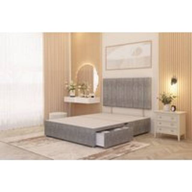 Alexas 2 Draw Divan Bed Base with Headboard Tweed Fabric - Grey - Small Double
