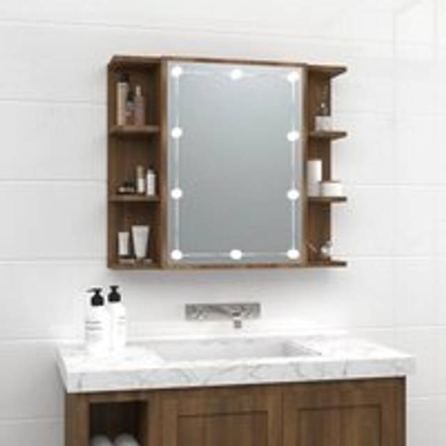 Mirror Cabinet with LED Brown Oak 70x16.5x60 cm - One Size