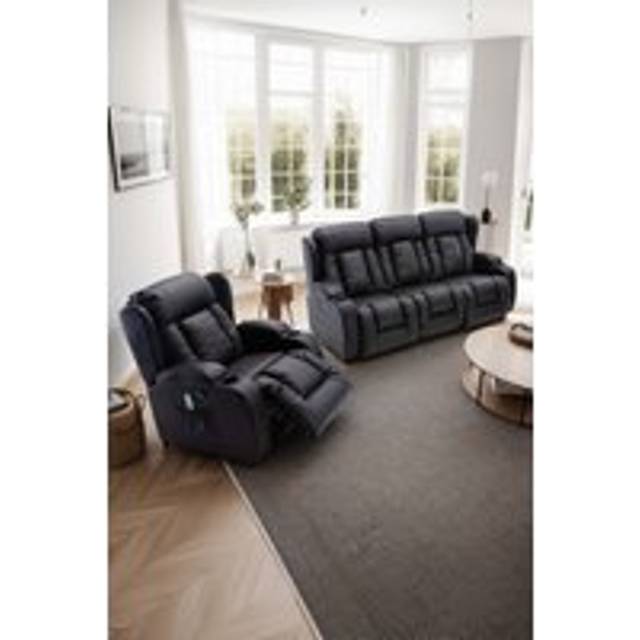 Caesar Electric Recliner Bonded Leather 1+3 Seater Sofa Set - Black - One Size