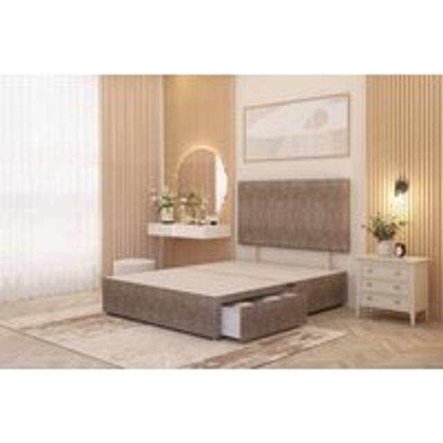 Austin Divan Bed Base with 2 Storage Drawers and Headboard Tweed Fabric - Brown - Small Single
