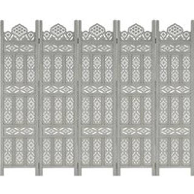 Hand carved 5-Panel Room Divider Grey 200x165 cm Solid Mango Wood - One Size