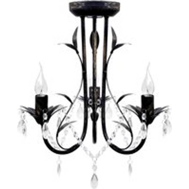Art Nouveau Style Black Chandelier Crystal Beads 3xE14 Bulbs - One Size