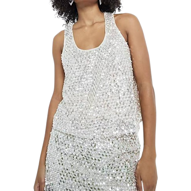 River Island Womens Cream Sequin Tank Top - 18