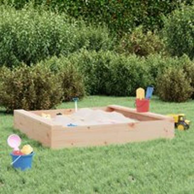 Sandbox with Seats Square Solid Wood Pine - Brown - One Size