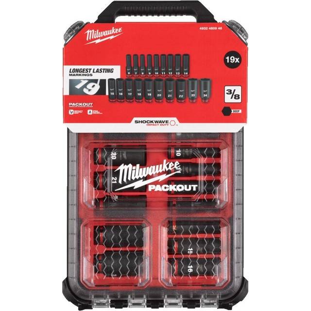 Milwaukee 4932480946 3/8 drivenhet packout djup påverkan chockwave sockel set 19 delar