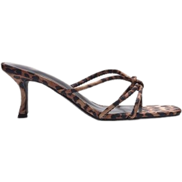 Leopard Satin Wide Fit Square Toe Knotted Heeled Mules, Animal - 3
