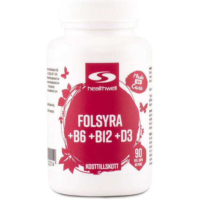 Healthwell Folsyra+B6+B12+D, 90 kaps