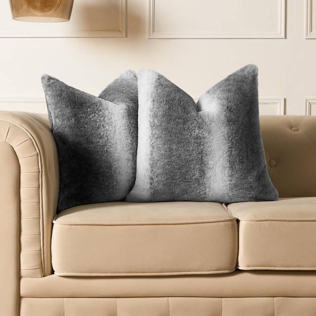 OHS Stripe Faux Fur Cushion Covers - Grey