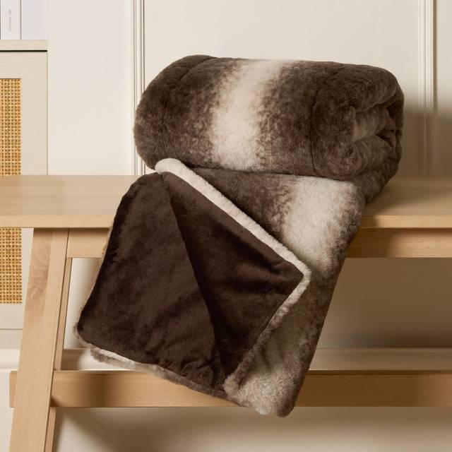 Ohs Stripe Faux Fur Throw, Brown - 125 X 150Cm - One Size