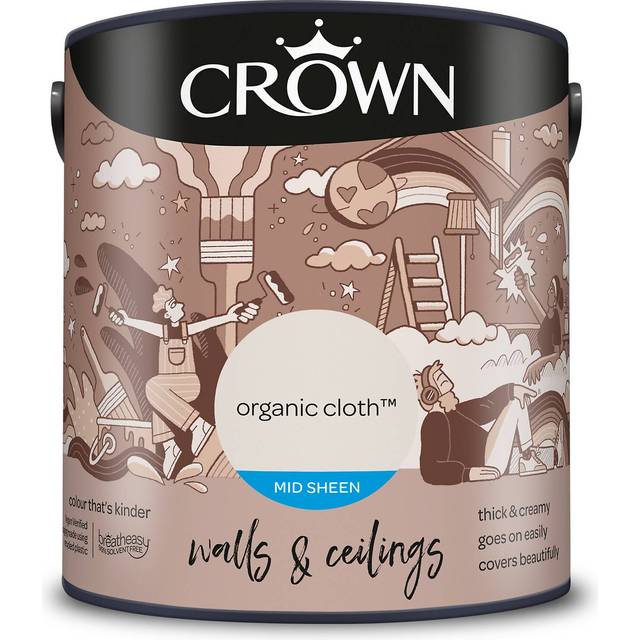 Crown Walls & Ceilings Organic Cloth Mid Sheen Emulsion Paint 2.5L - Cream