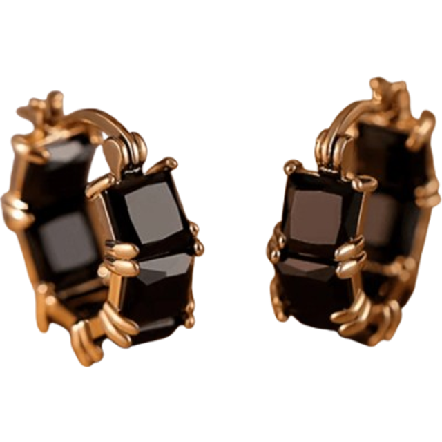 SHEIN 1pair Women&#39;s Simple & Fashionable Black Zirconia Decor Ear Hoop, Unique Design Daily Earrings, Birthday Gift