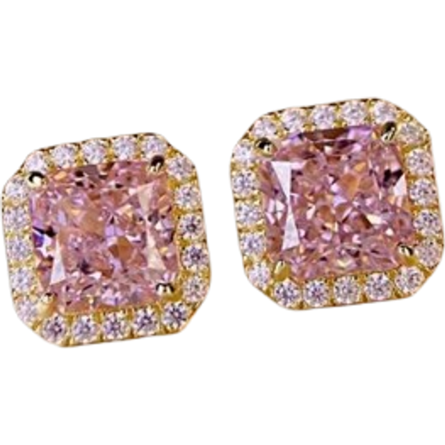 SHEIN 1 Pair Elegant Pink Cubic Zirconia Stud Earrings For Women For Wedding Engagement Anniversary Party Jewelry Valentine&#39;s Day Gift Valentines