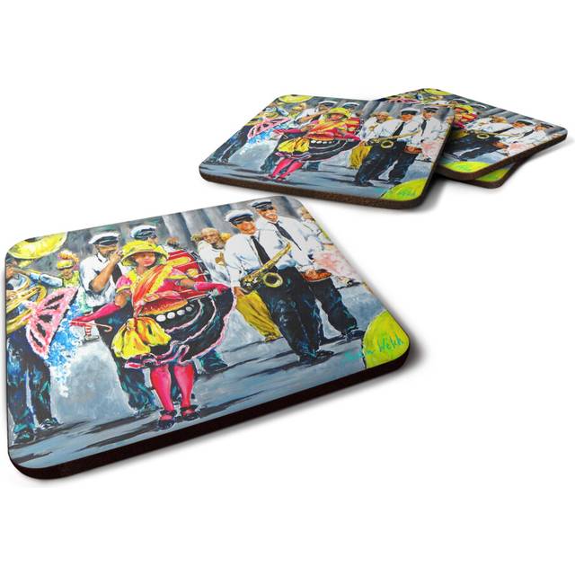 """""Caroline's Treasures MW1324FC Mardi Gras Dancin' in The Street Foam Set of 4 coasters  Multicolor"""""