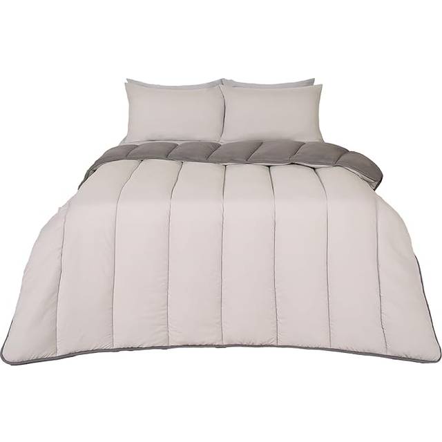 OHS Coverless 10.5 Tog Reversible Duvet & Pillowcase, Silver/Grey - Double