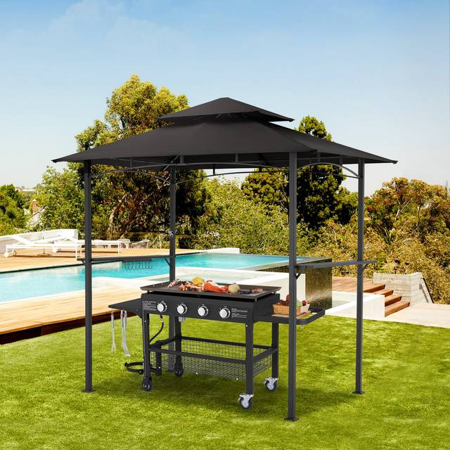 1.5m W x 2.5m D Metal Soft-top Gazebo - Black (152.4cm W X 243.8cm D X 243.8cm H)