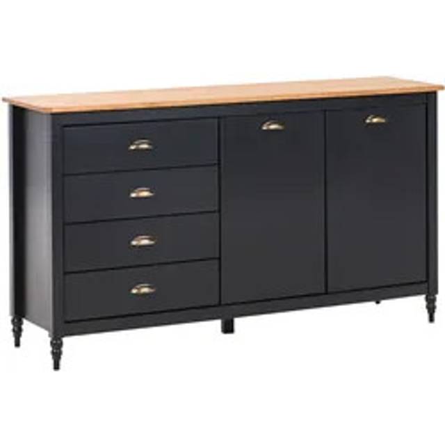 Scandinavian Sideboard Storage Unit 4 Drawers 2 Doors Wooden Top Black Shillington
