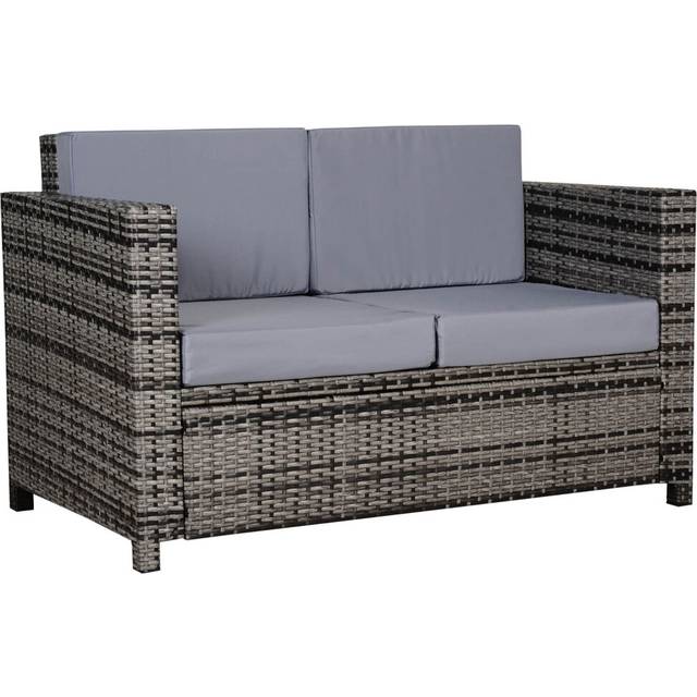 Outsunny Rattan Wicker 2-seat Sofa Loveseat Padded Garden Furniture Grey, Grey