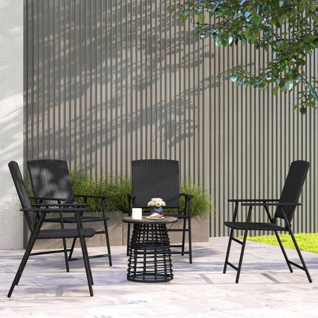 Outsunny 4pcs Rattan Chair Foldable Garden Furniture w/ Armrest - Black | TJ Hughes