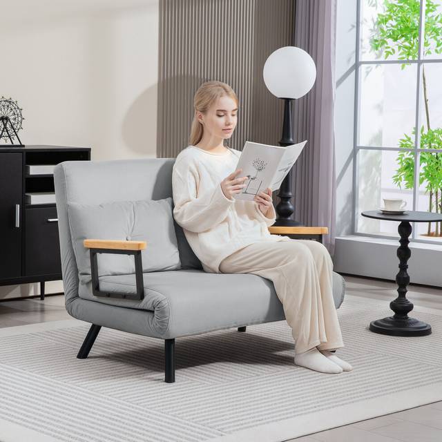 HOMCOM Click Clack Sofa Bed for Living Room Light Grey 2 Seater