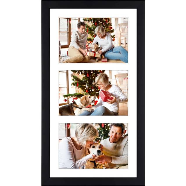 Golden State Art, 8.5x16.3 Black Wood Frame - White Mat for Three 5x7 Pictures - Sawtooth Hangers- Swivel Tabs - Wall Mounting - Landscape/Portrait -