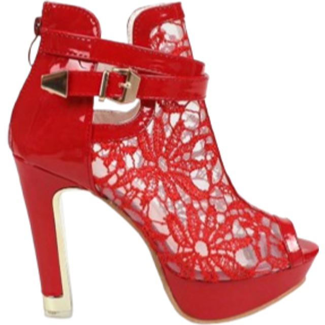 SHEIN Red High-Heeled Shoes For Women, Water Resistant, With Back Zipper And Mesh Decoration
