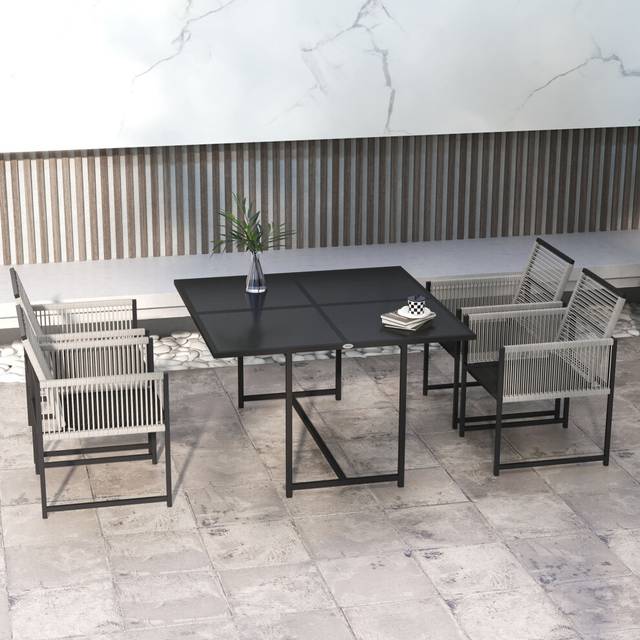 Outsunny 5 Pieces Patio Dining Set with Foldable Back, Light Grey