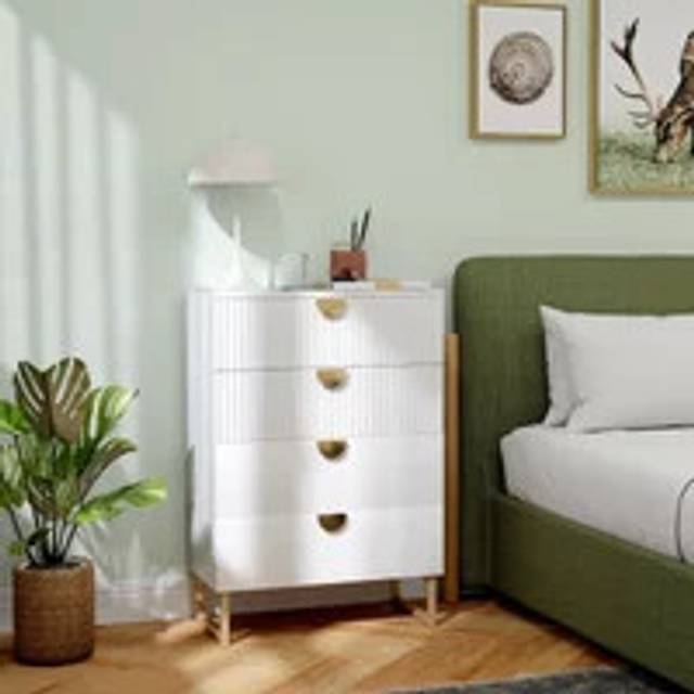 HOMCOM Chest of Drawers with 4 Drawers, Modern Dresser for Bedroom, White, White