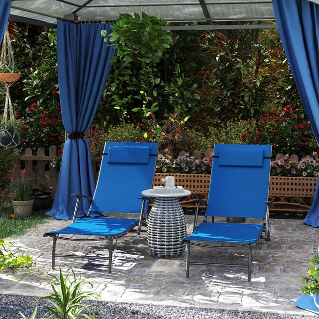 Outsunny Folding 4 Adjustable Positions Sunlounger Set Blue 2 Pcs