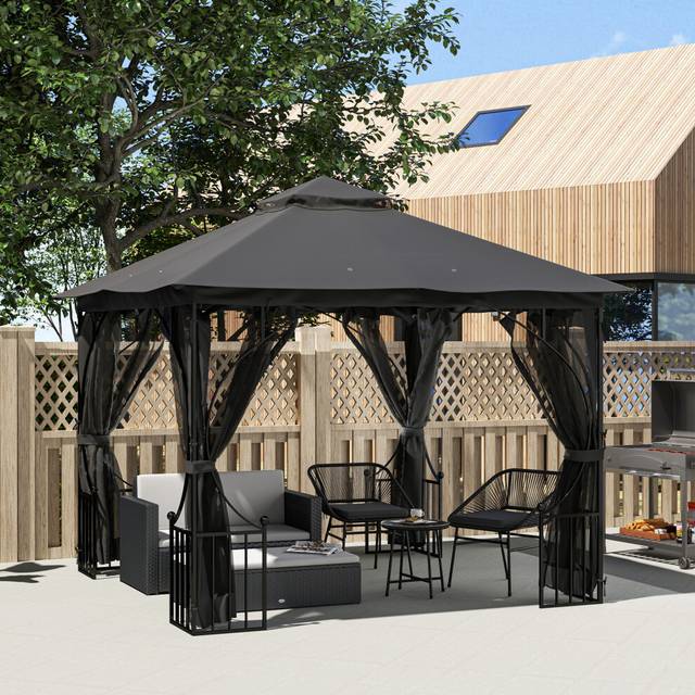 Outsunny Gazebo Party Tent Canopy Sun Shade for Patio Garden 3x3(m), Grey