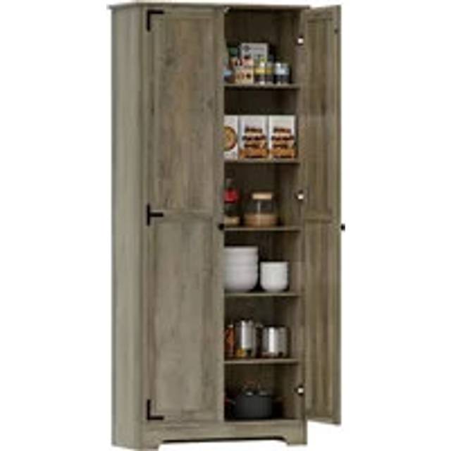 HOMCOM Farmhouse Kitchen Cupboard, Kitchen Cabinet, Grey Wood-Effect
