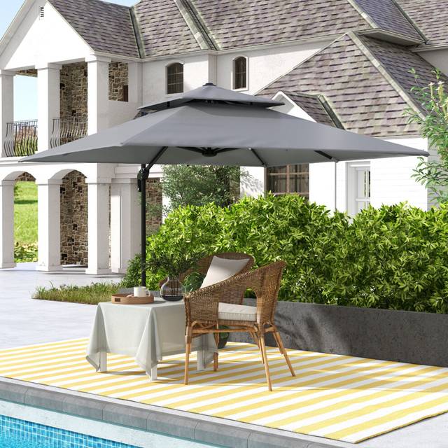 Outsunny 360? Cantilever Parasol Roma Umbrella w/ Base Weights, Light Grey, Grey