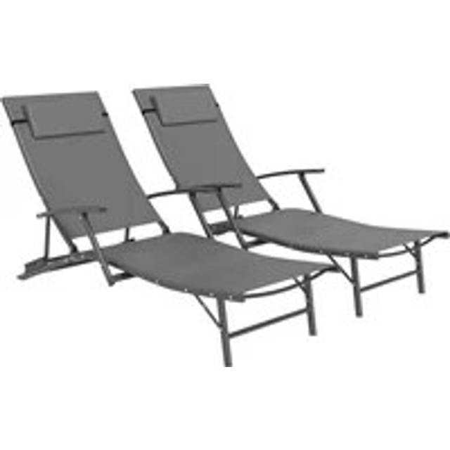Outsunny Set of 2 Garden Sun Loungers, Folding Chaise Lounge Chairs, Grey, Grey